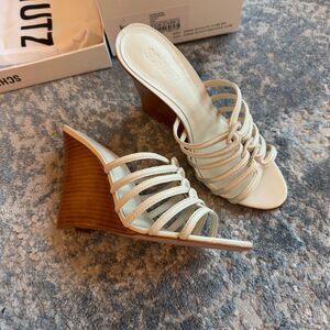 NWOT SCHUTZ Cream Strappy Wedge Sandals